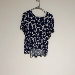 H&M High-Low Flowy Top with Bold Blue and Black Flower Print